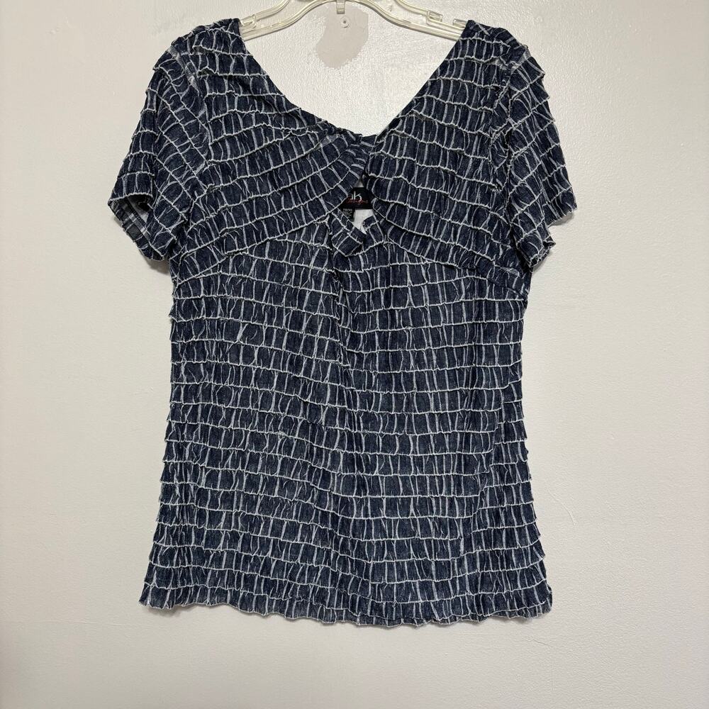 Dusak Designs Blue and White Layered Ruffle Blouse Size XL